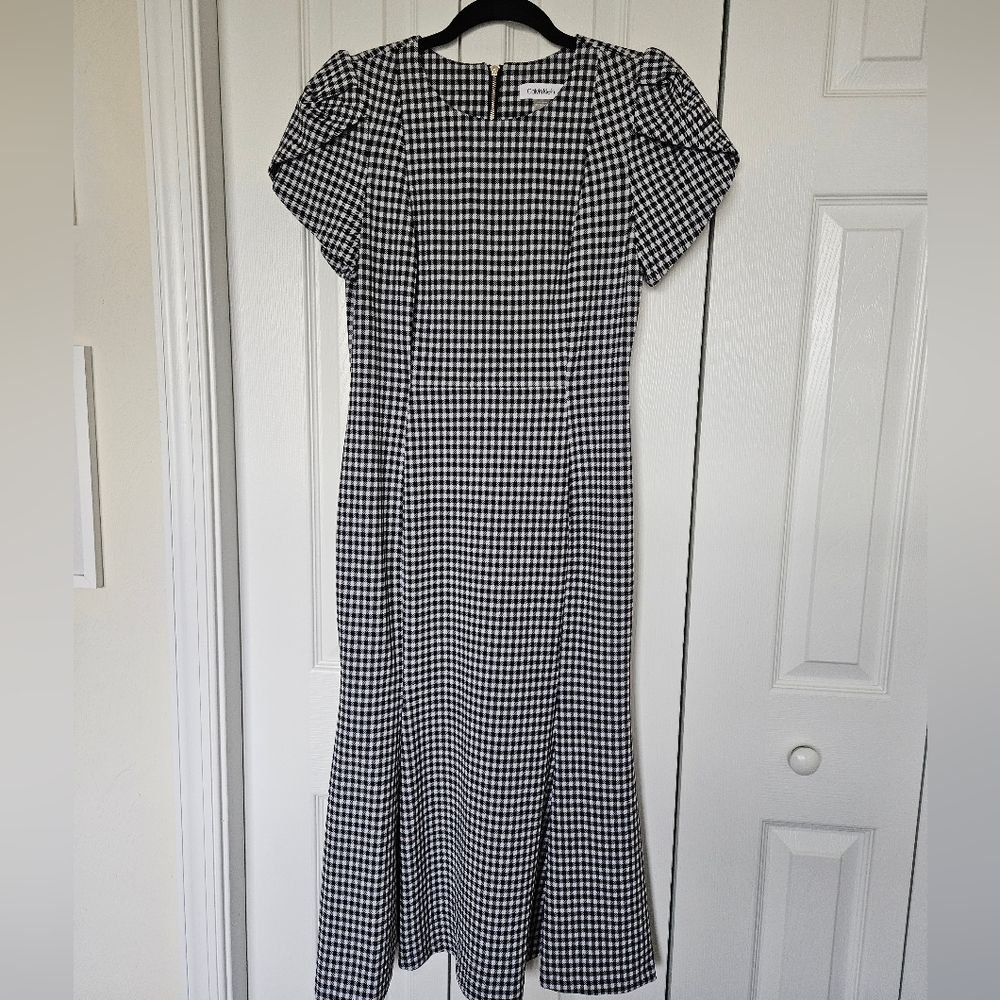 Black and White Gingham Calvin Klein Sheath Dress Size 6